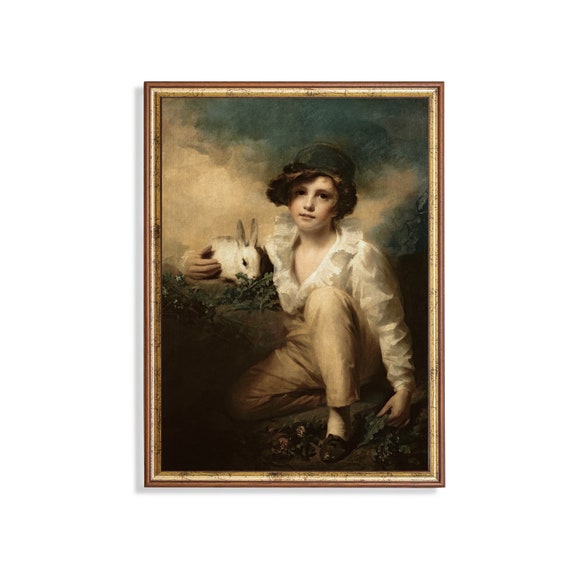 Printed And Shipped Boy With Rabbit Vintage Young Boy Portrait Antique Portrait Print Physical Art Prints Moody Rustic Fine Art