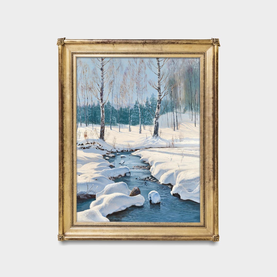 Winter Stream Through A Snowy Birch Forest Vintage Art Poster - Image 5