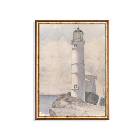 Vintage Lightbox Painting Antique Watercolour Print Nautical Decor Neutral Artwork Wall Art Fine Art