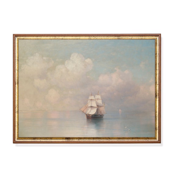 Vintage Antique Seascape, Ocean Ship Art Print