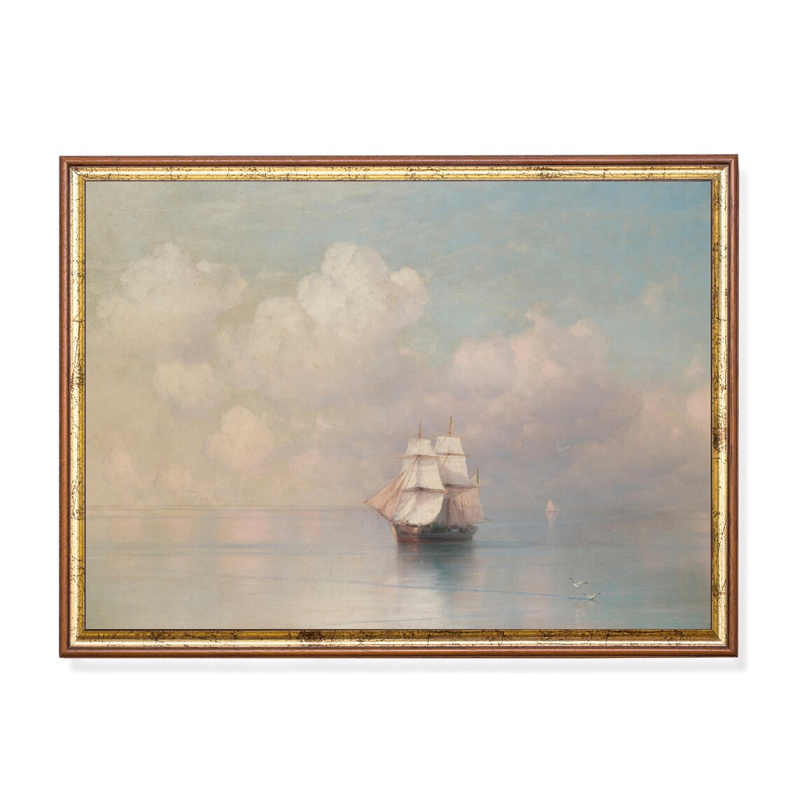 Vintage Antique Seascape, Ocean Ship Art Print