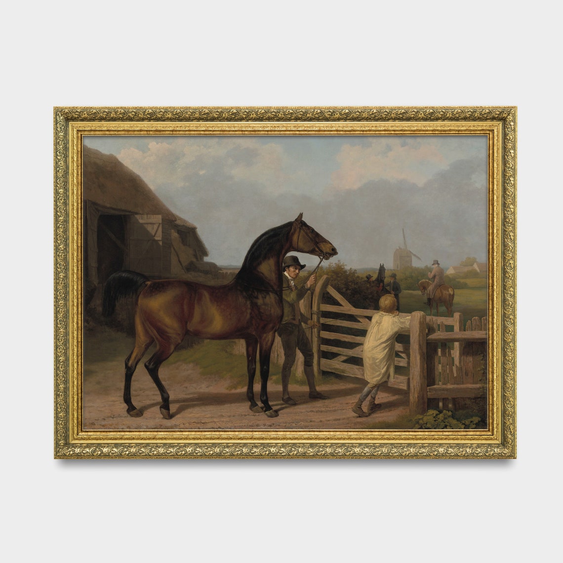 Bay Horse Held at a Farm Gate with a Windmill in the Distance Poster - Image 3