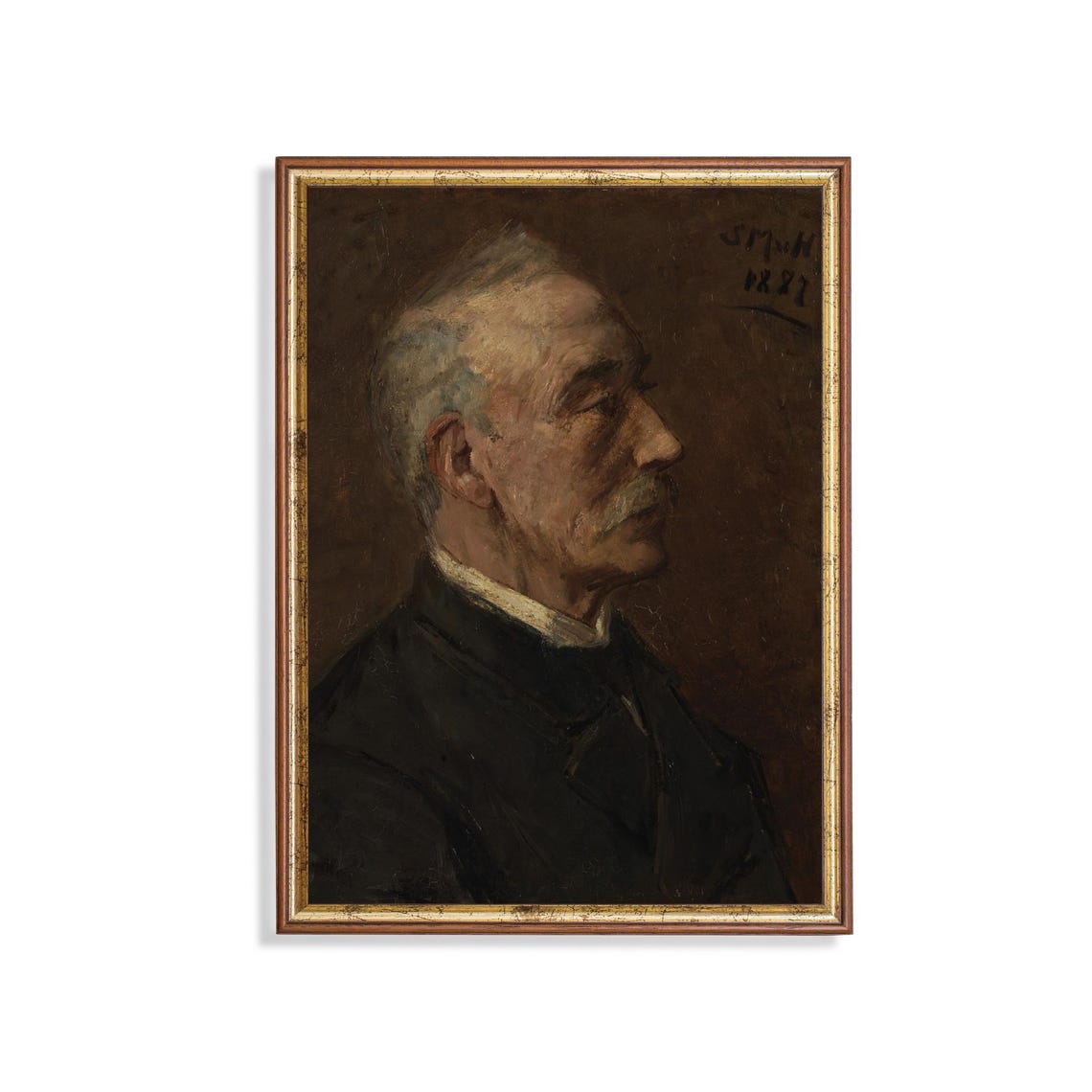 Antique Old Gentleman Profile Oil Portrait Painting Wall Poster