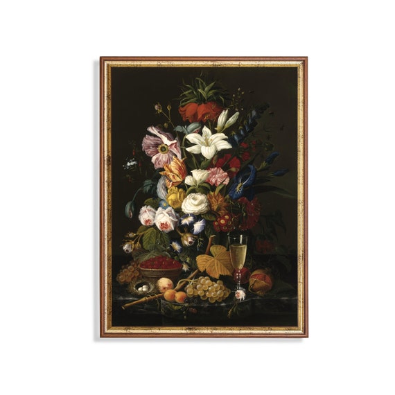 Printed And Shipped Still Life With Flowers Vintage Moody Decor Floral Wall Art Antique Rustic Dark Academia Fine Art Print
