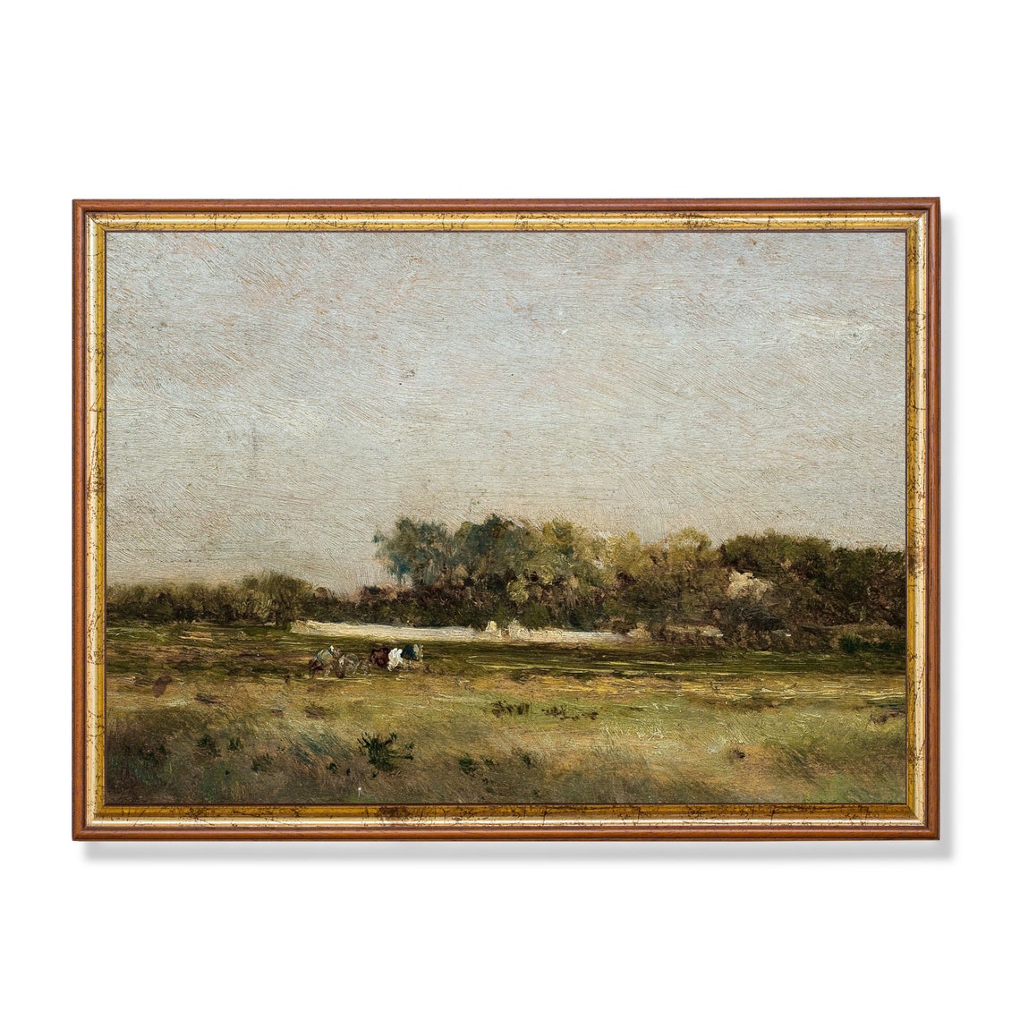 Serene Vintage Meadow Landscape With Distant Trees Art Poster