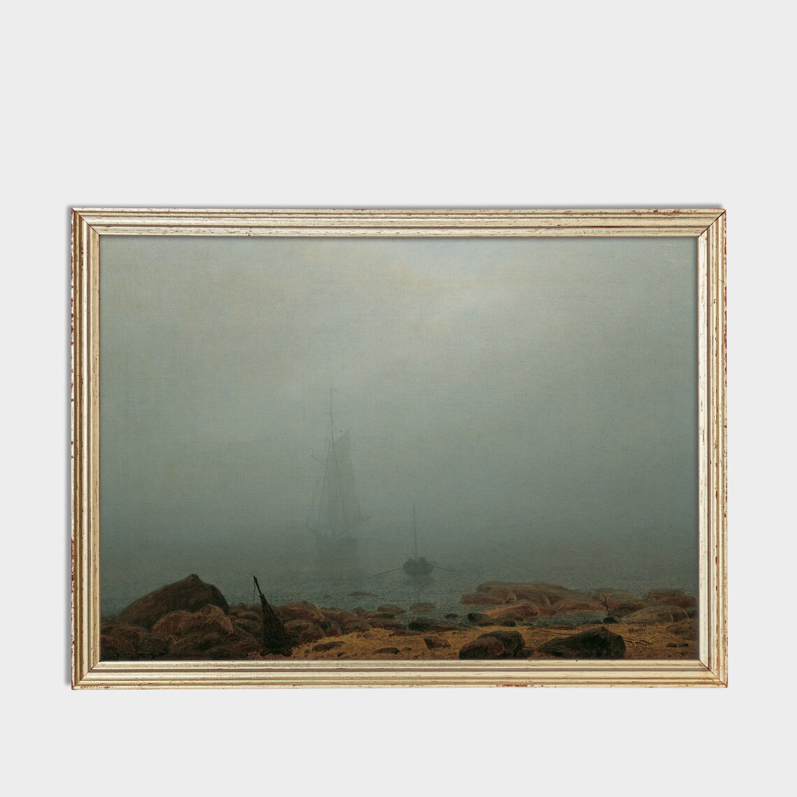 Tall Ship in Fog off a Rocky Shore Vintage Moody Seascape Poster - Image 3