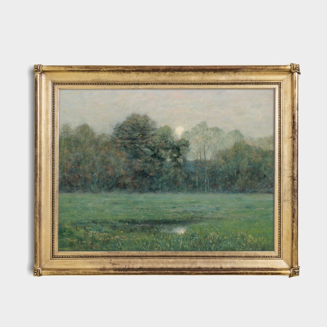 Misty Dawn Meadow Pond Treeline Soft Pastel Vintage Landscape Poster - Image 4
