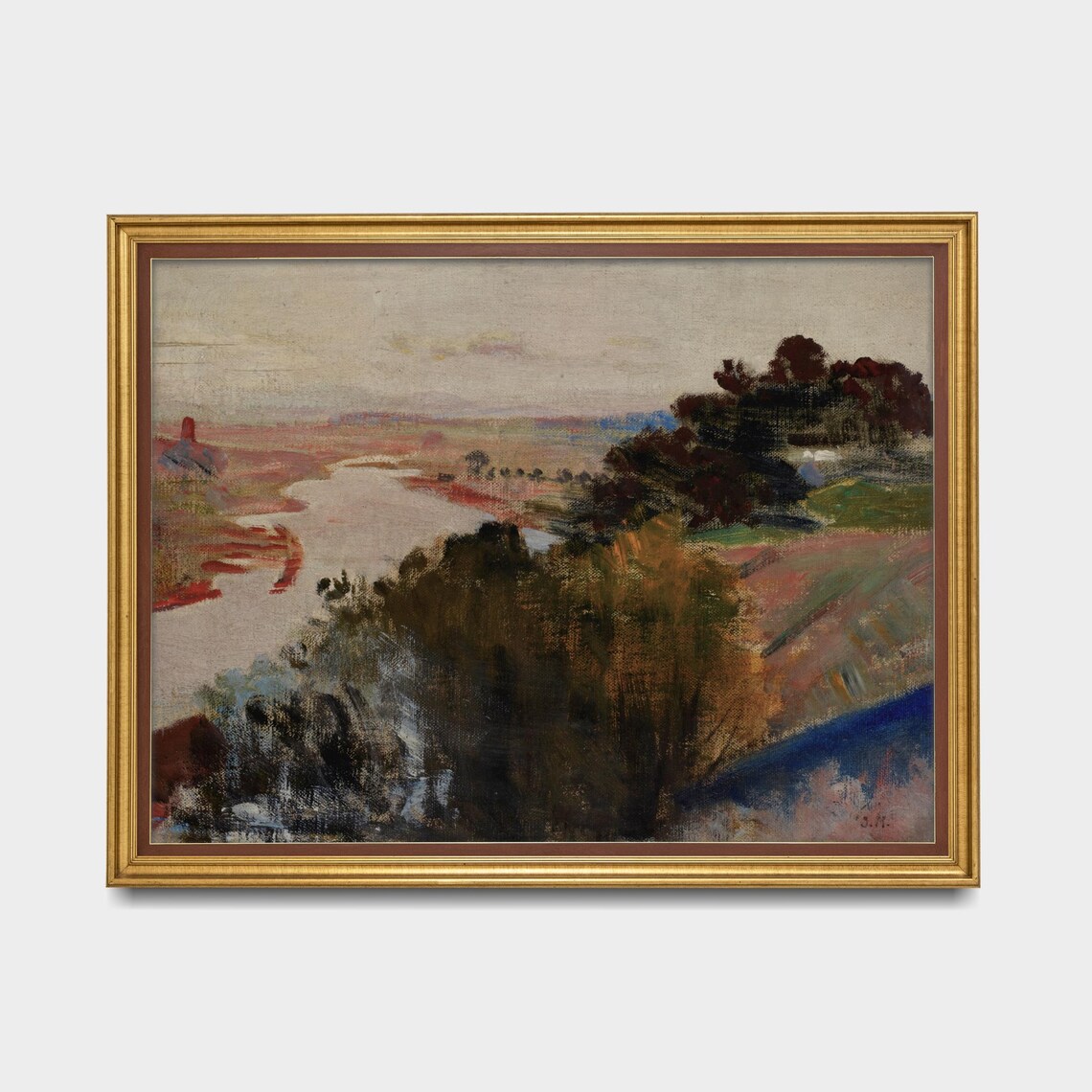 River at Dusk Impressionist Landscape Antique Oil Art Poster - Image 5