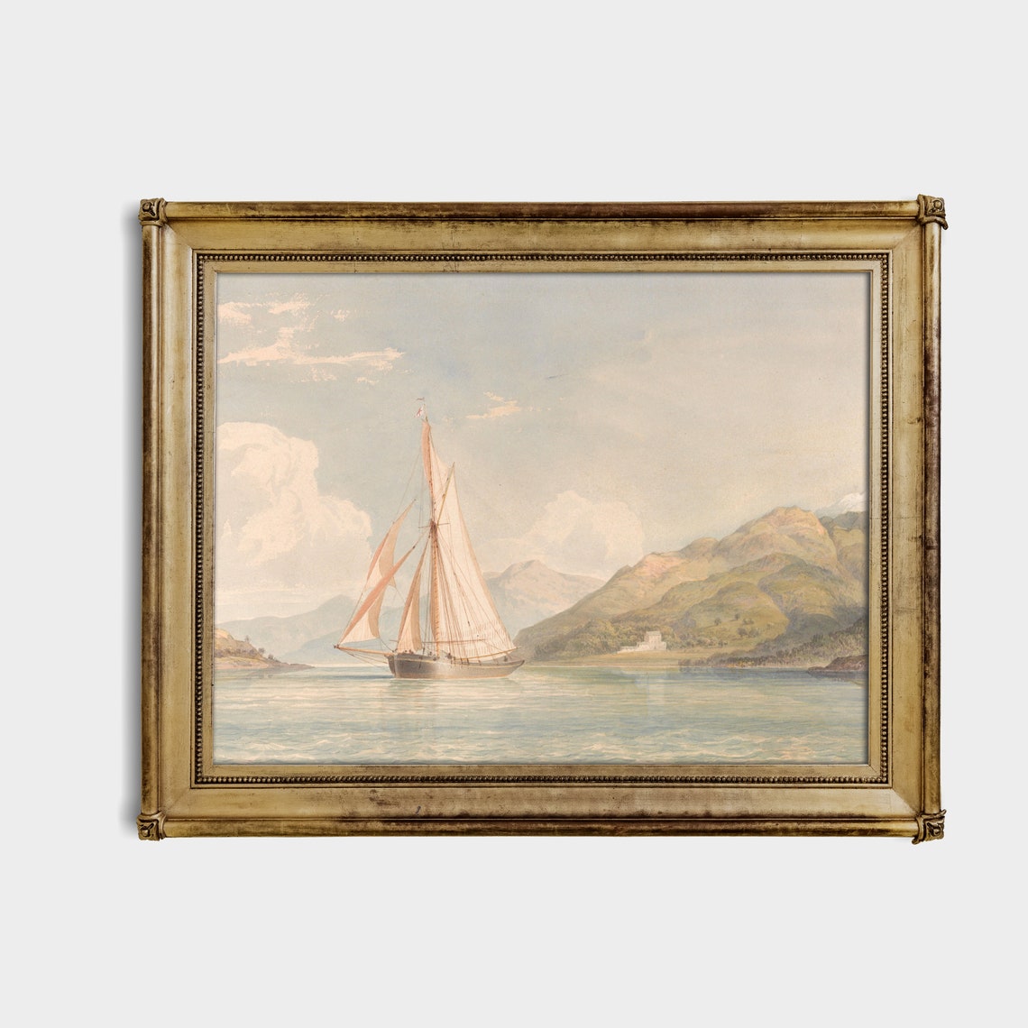 Tall Sailing Ship Crossing a Mountain Bay Vintage Nautical Poster - Image 4
