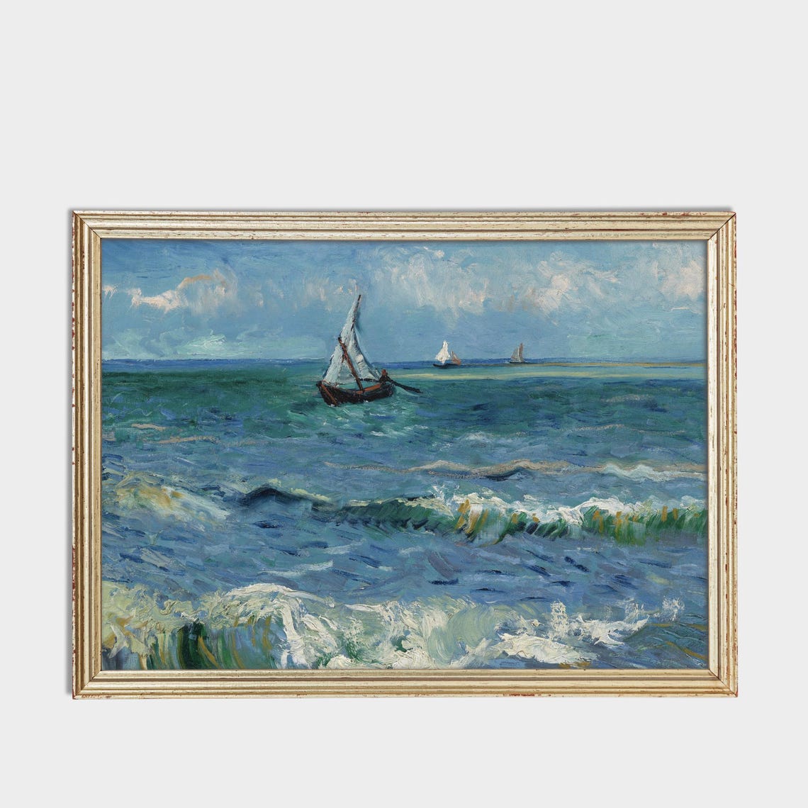 Sailboats Skimming a Bright Blue Sparkling Rolling Sea Poster - Image 3
