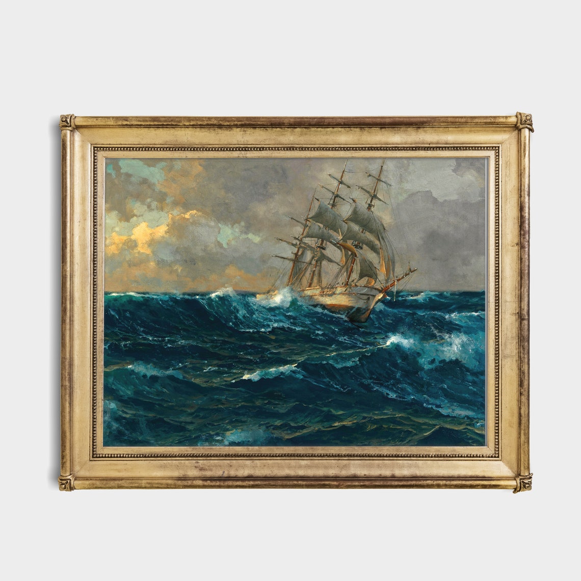 Tall Ship Sailing Rough Seas Dramatic Vintage Nautical Art Poster - Image 2