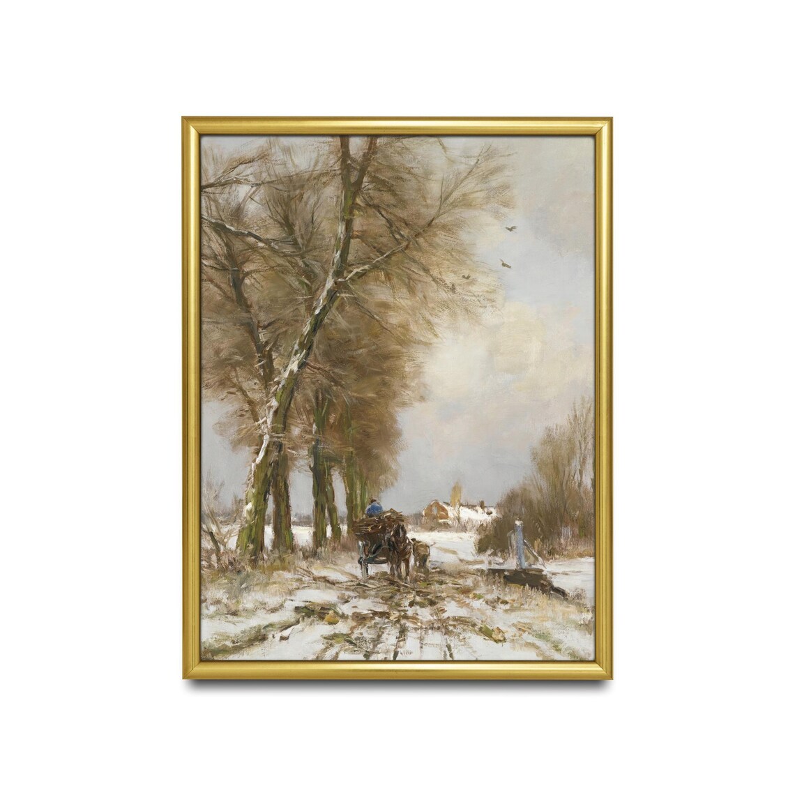 Horse Cart on a Snowy Country Lane Vintage Winter Farm Scene Poster - Image 2