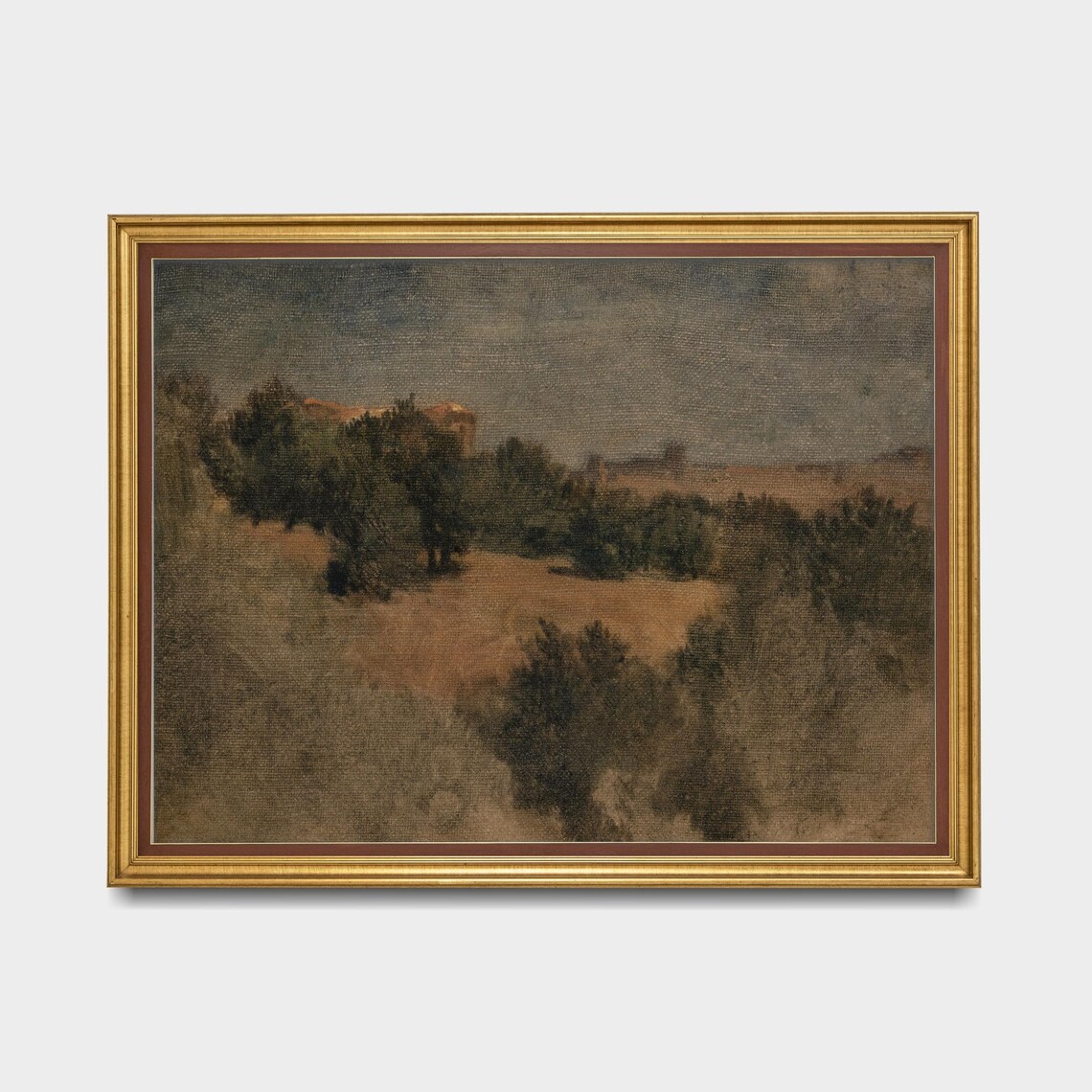 Antique Misty Moor Landscape With Distant Hall Painting Art Poster - Image 5