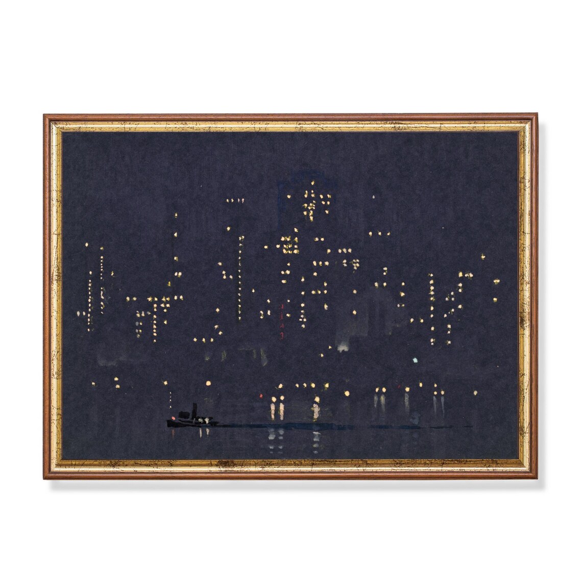 Manhattan Vintage Cityscape Night Lights Art Print