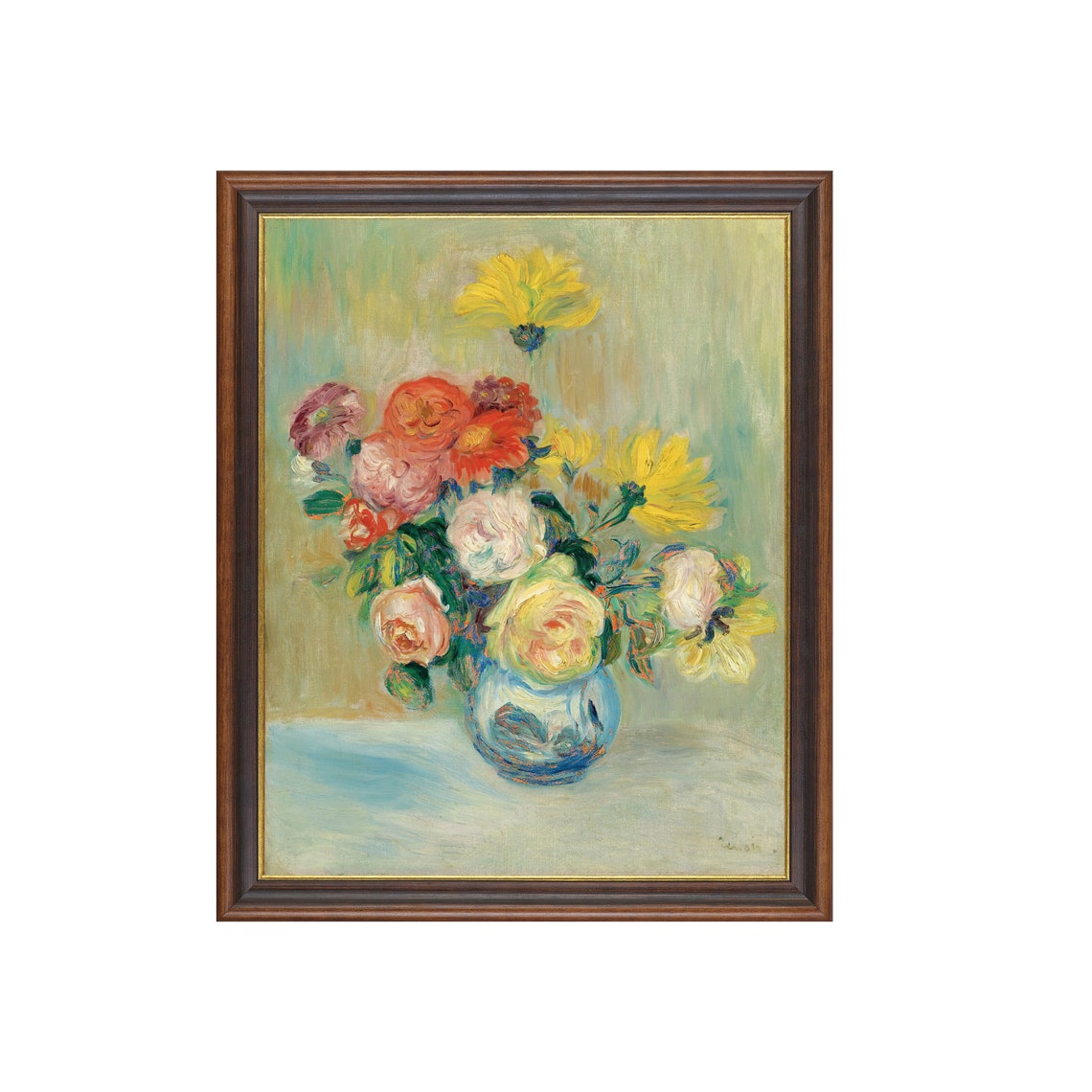 Printed And Shipped Still Life Painting Vintage Vase Of Roses And Dahlias Print Antique Flower Artwork Classic Floral Fine Art