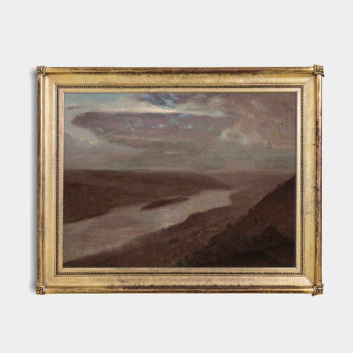Moody River Valley at Dusk Under Heavy Clouds Tonalist Painting Poster - Image 4