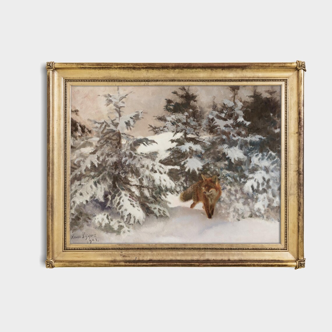 Red Fox in Snowy Pine Forest by Bruno Liljefors Winter Poster - Image 4