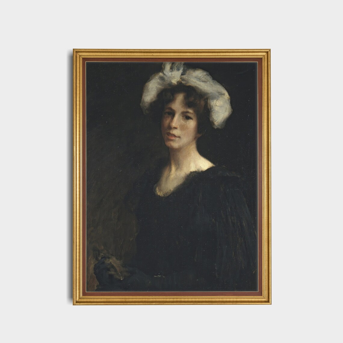 Moody Vintage Woman in Black Dress and White Headdress Poster - Image 3