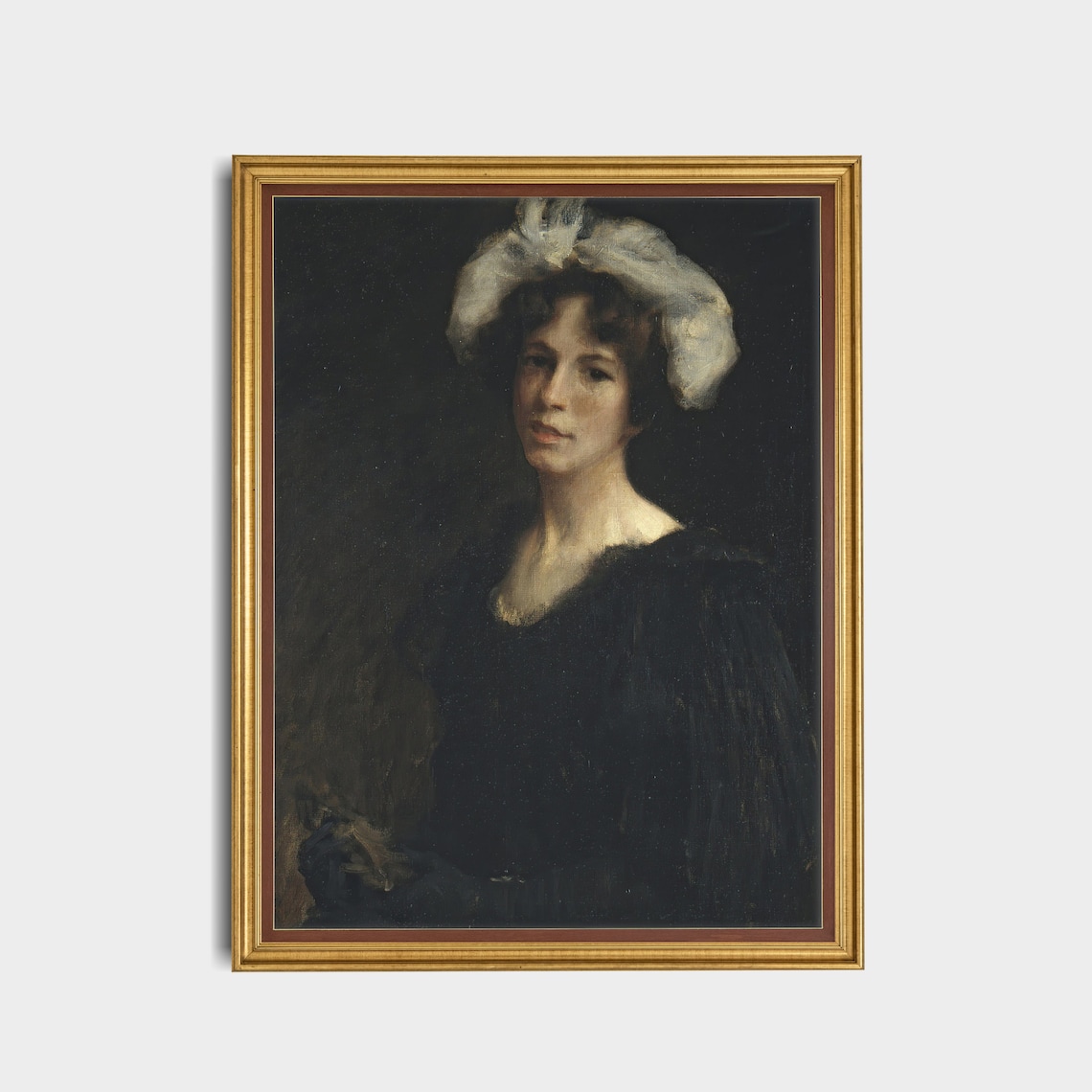 Woman in White Headscarf Dark Oil Vintage Portrait Painting Poster - Image 5