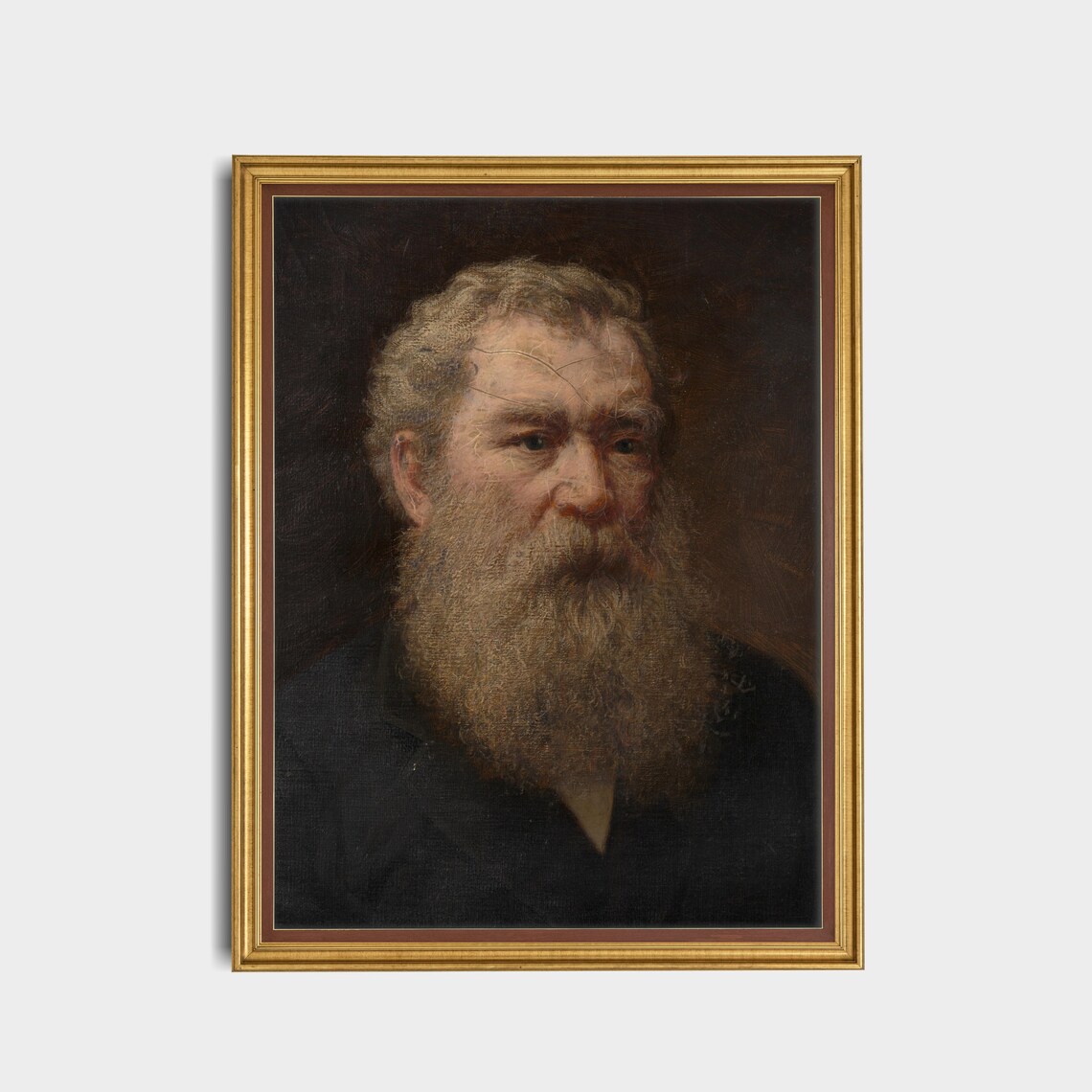 Bearded Gentleman Portrait Dark Background Antique Oil Painting Print - Image 5