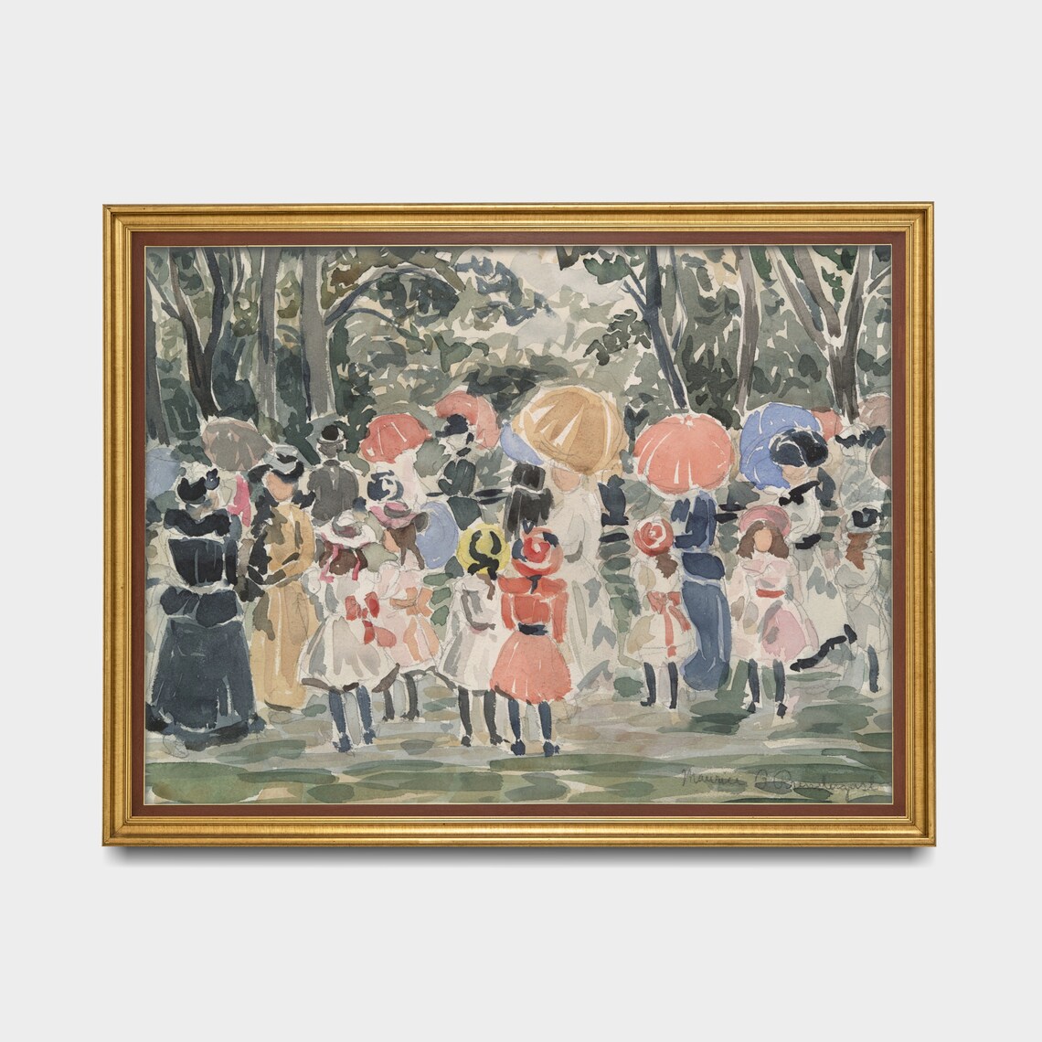 Impressionist Children in the Park Watercolor Painting Scene Poster - Image 5