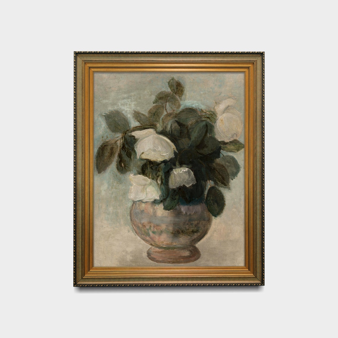 White Roses in a Pink Vase Impressionist Floral Still Life Poster - Image 2