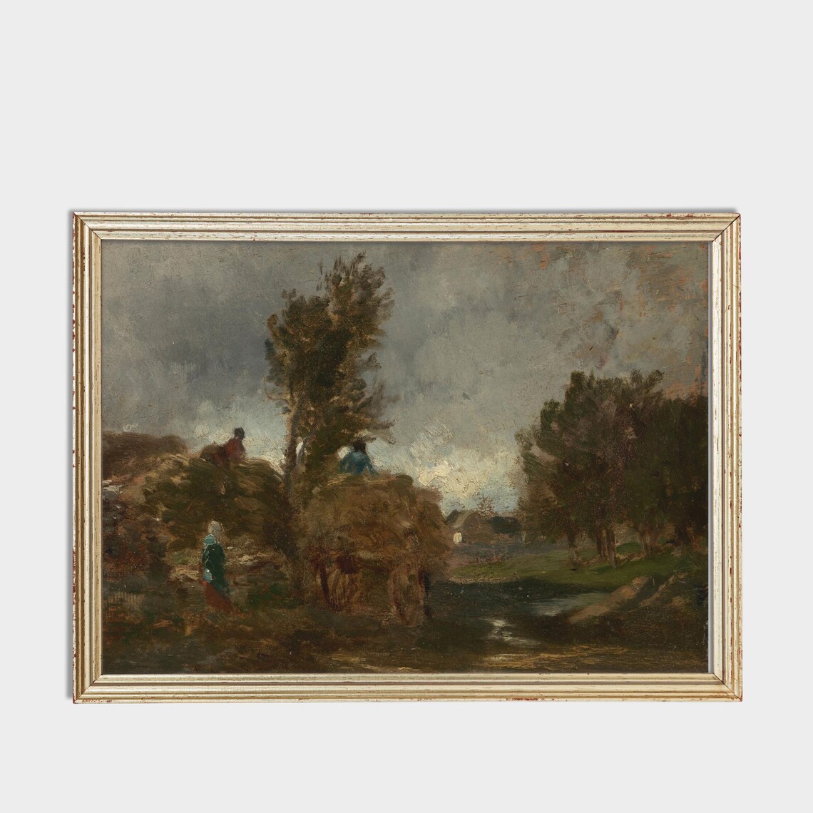 Vintage Hay Wagon Harvest Scene Moody Rustic Country Landscape Poster - Image 3