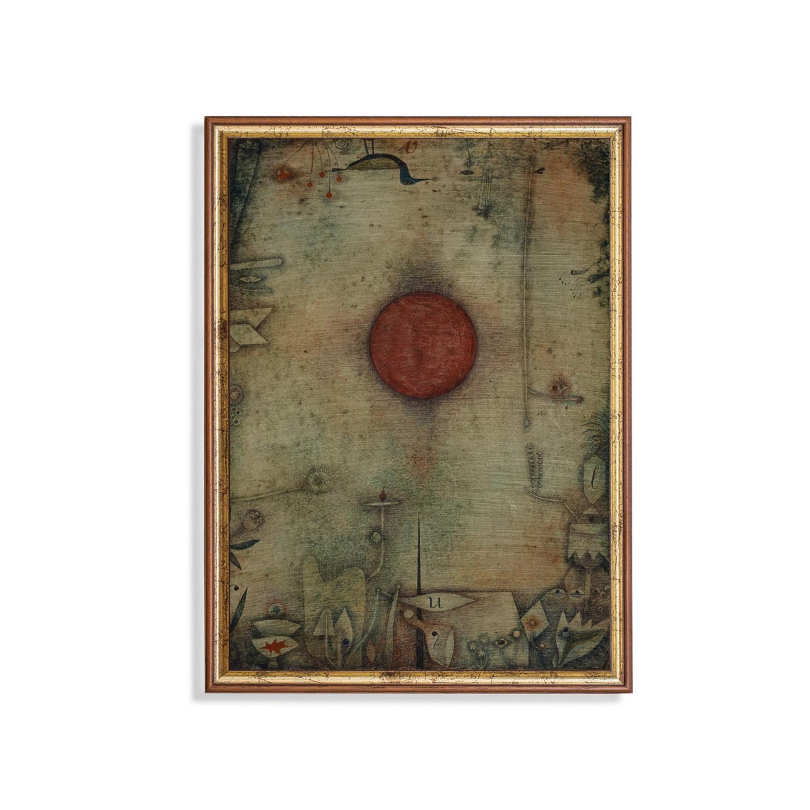 Glowing Red Sun Floating Over a Dreamlike Landscape Abstract Poster