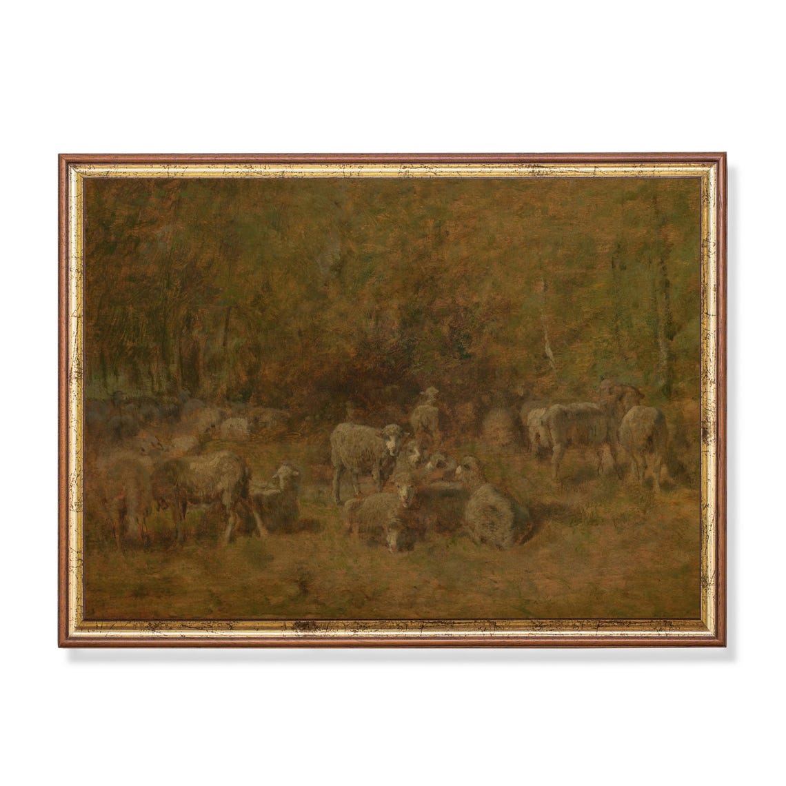 Flock of Sheep Resting in Forest Clearing at Dusk Tonalist Poster
