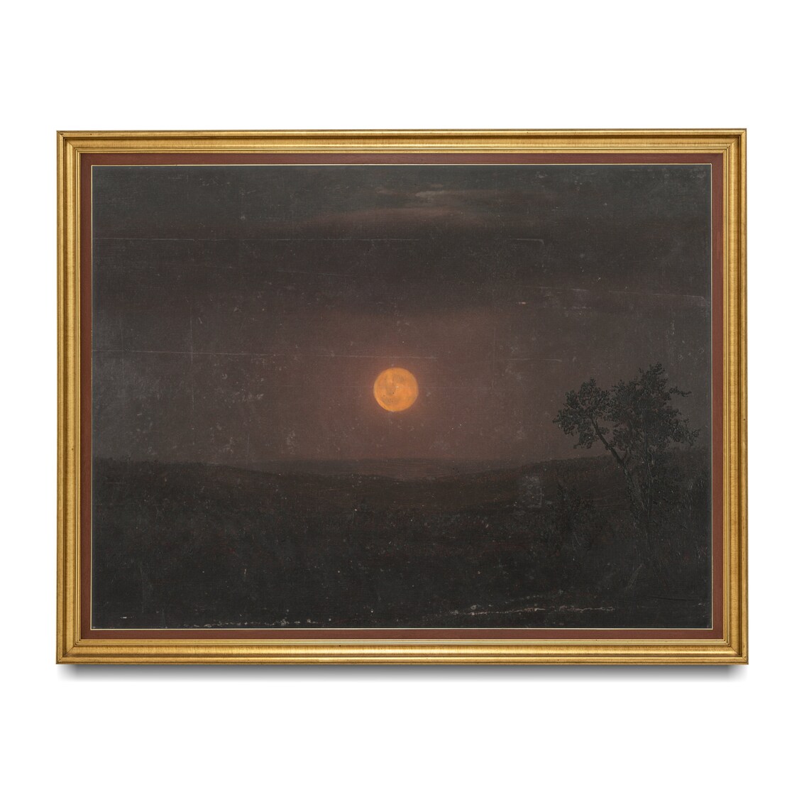 Full Orange Moon Over Dark Night Landscape Vintage Nocturne Oil Poster - Image 3