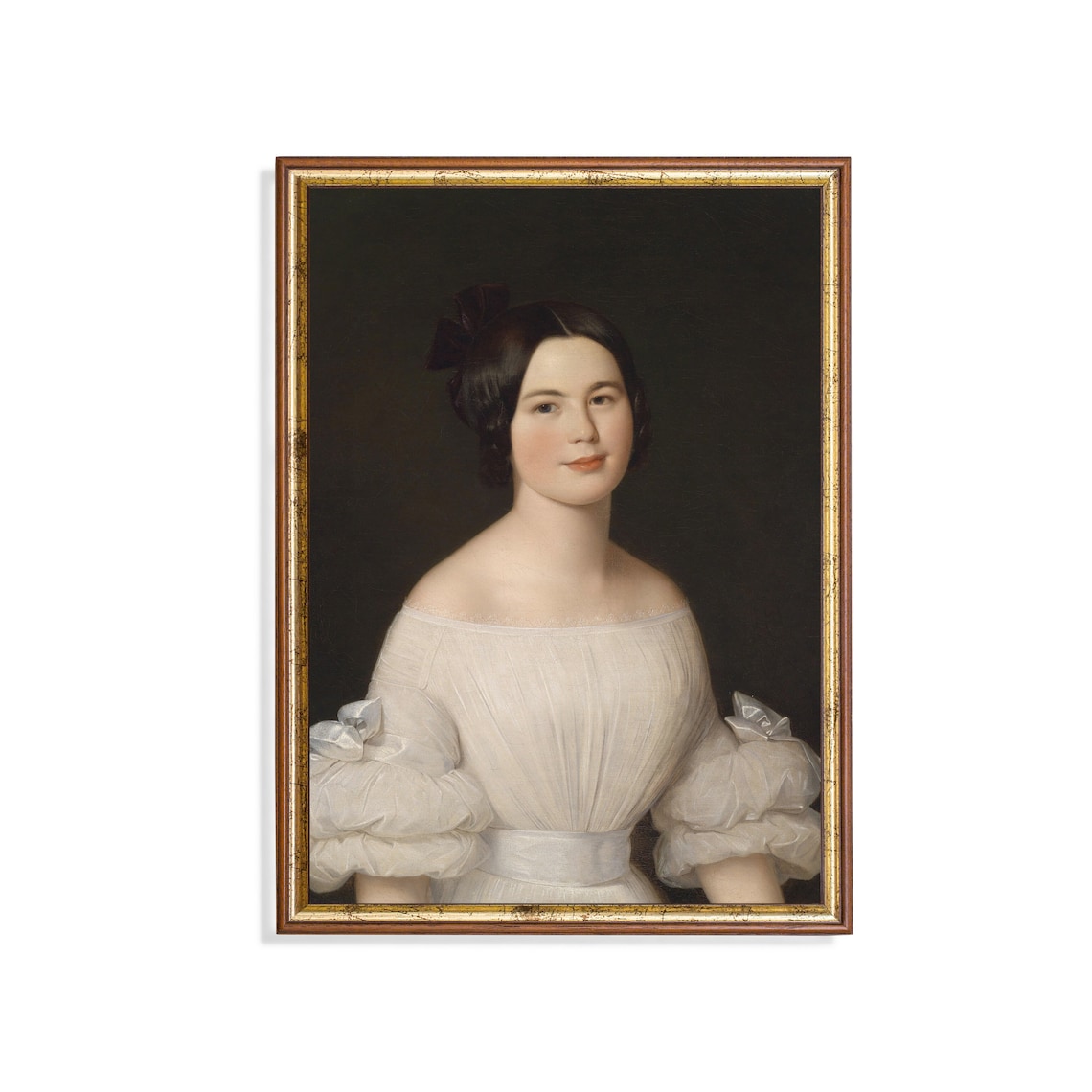 Young Woman in White Off Shoulder Dress Classic Portrait Poster