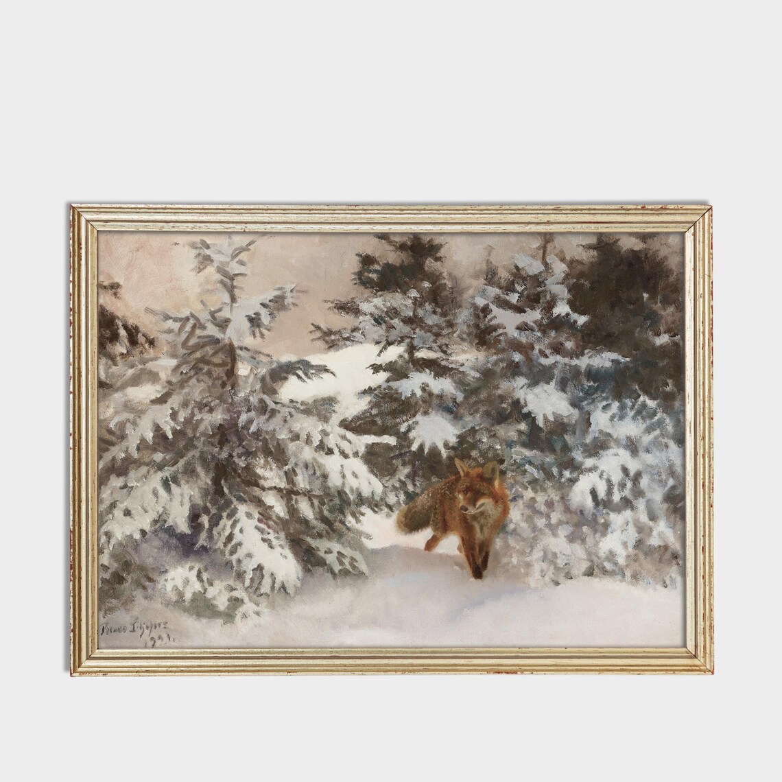 Red Fox in Snowy Pine Forest by Bruno Liljefors Winter Poster - Image 3