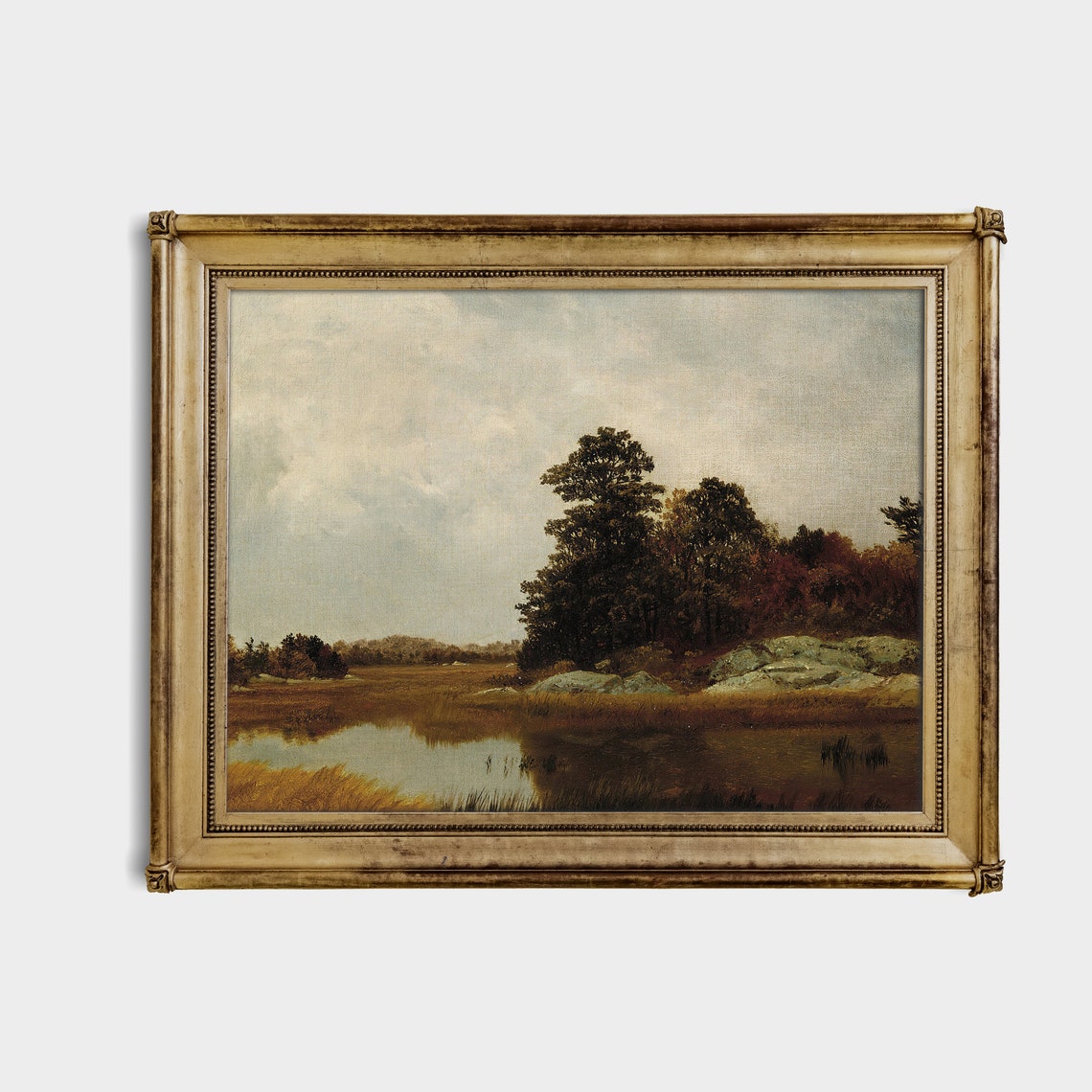 Autumn Marsh Pond with Golden Fields Vintage Landscape Poster - Image 3