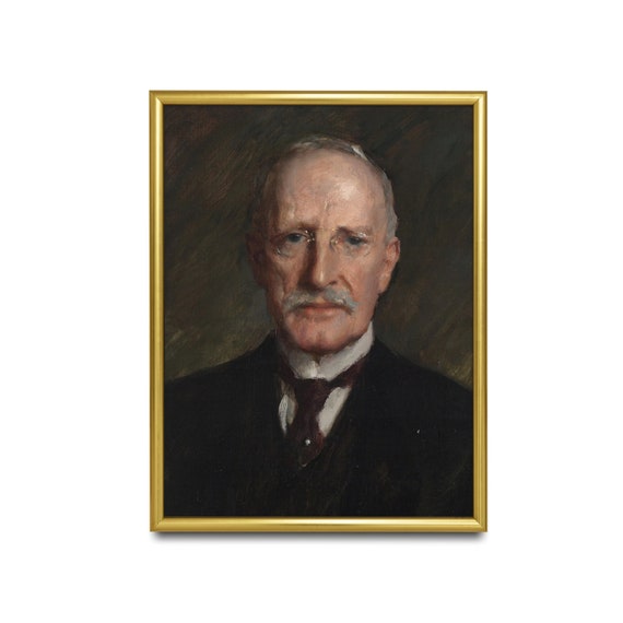 Vintage Portrait Painting Antique Gentleman Portrait Moody Rustic Print Wall Art 19th Century Fine Art