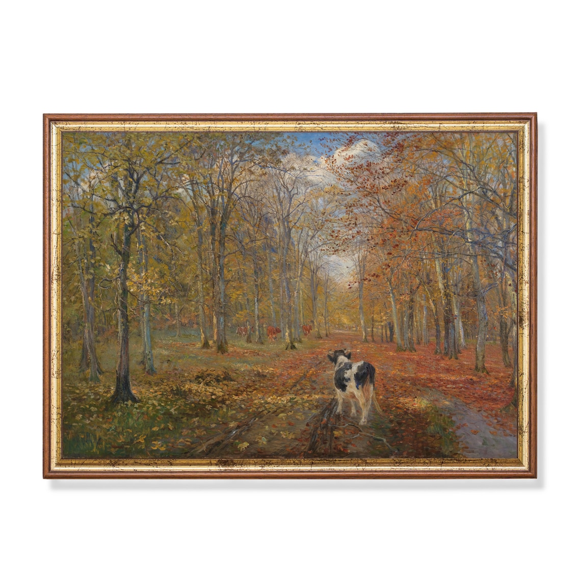 Autumn Forest Path With Cows Vintage Landscape Painting Poster