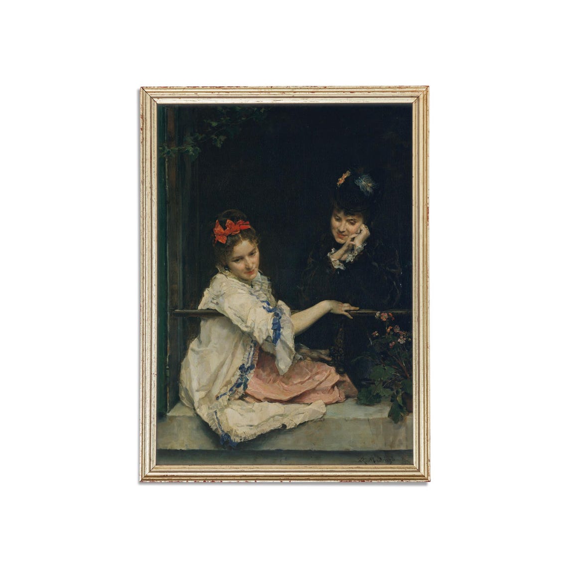 Two Women at a Window 19th Century Romantic Portrait Art Poster - Image 3