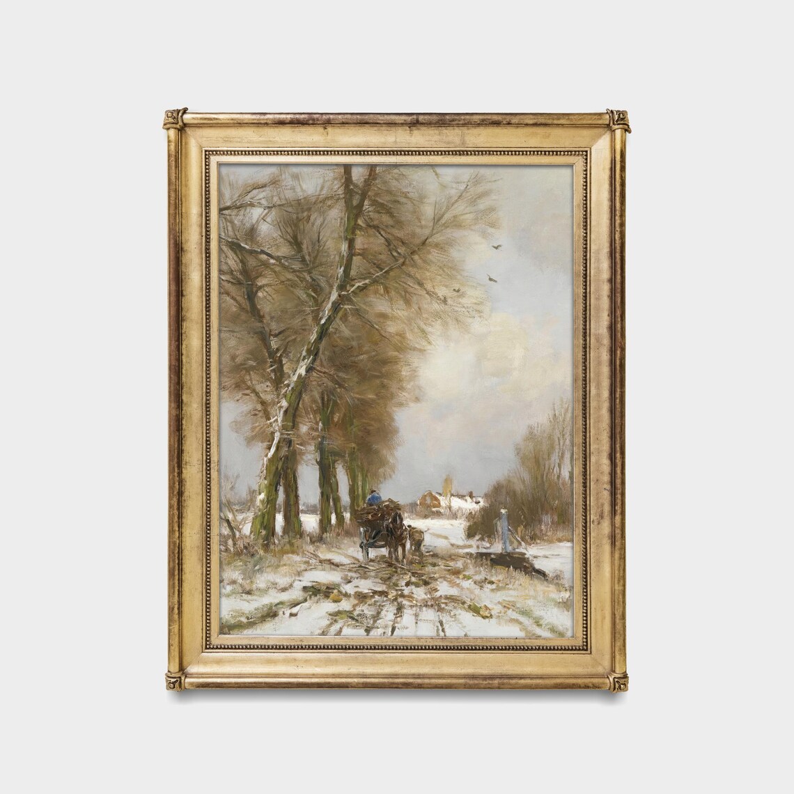 Horse Cart on a Snowy Country Lane Vintage Winter Farm Scene Poster - Image 5