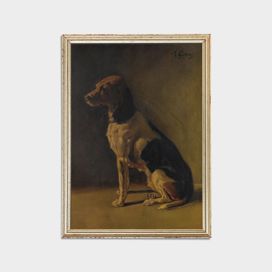 Moody Antique Hound Dog Portrait Seated Against a Dark Backdrop Poster - Image 2