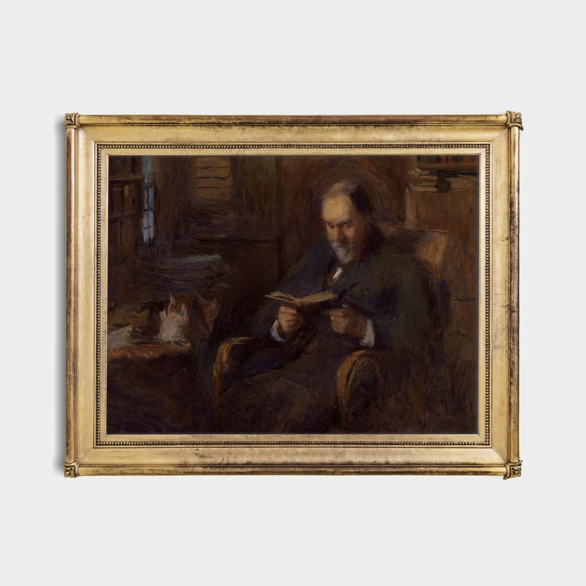 Elderly Scholar Reading by Lamplight in a Dark Library Poster - Image 4
