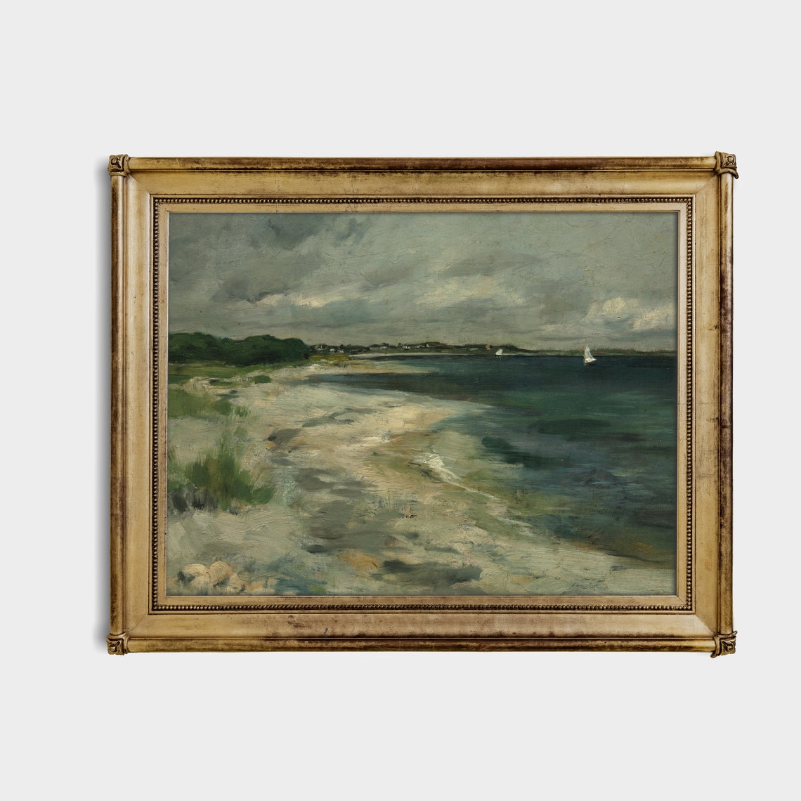 Rocky Beach Under Stormy Sky Moody Seascape Coastal Art Poster - Image 2