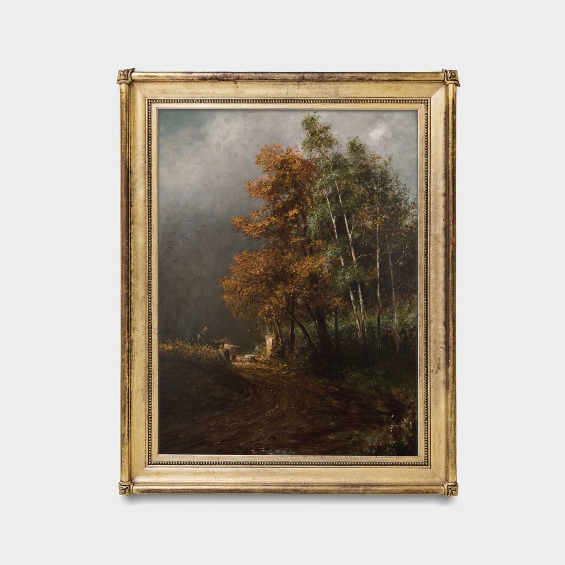 Moody Autumn Road Through Birches Vintage Vertical Landscape Poster - Image 2