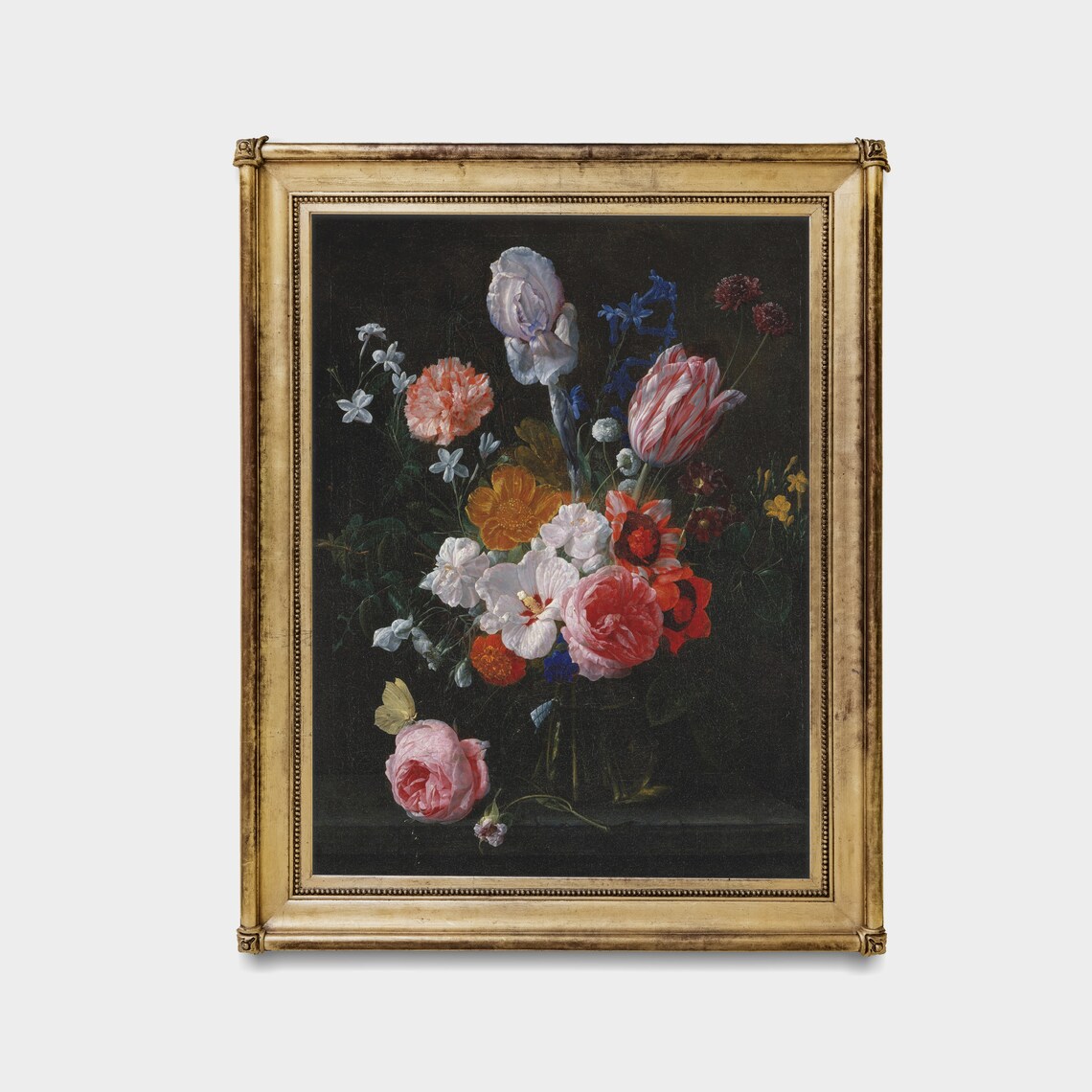 Dark Floral Still Life Bouquet with Tulips and Irises Poster - Image 3