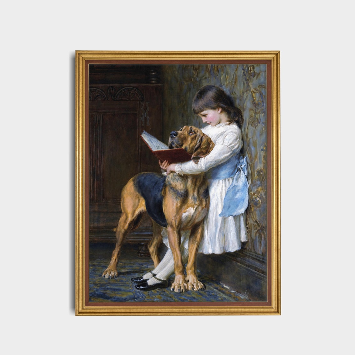 Victorian Girl Reading to Her Bloodhound Classic Painting Poster - Image 5