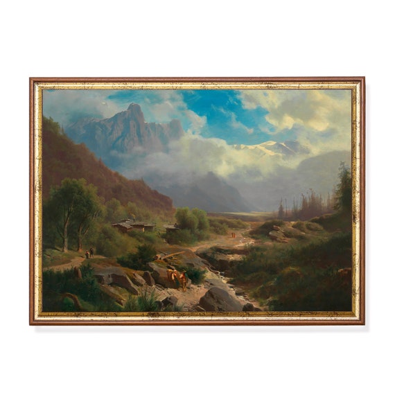 Printed And Shipped Vintage Landscape Painting Antique Country Landscape Rustic Mountain Print Farmhouse Decor Physical Prints