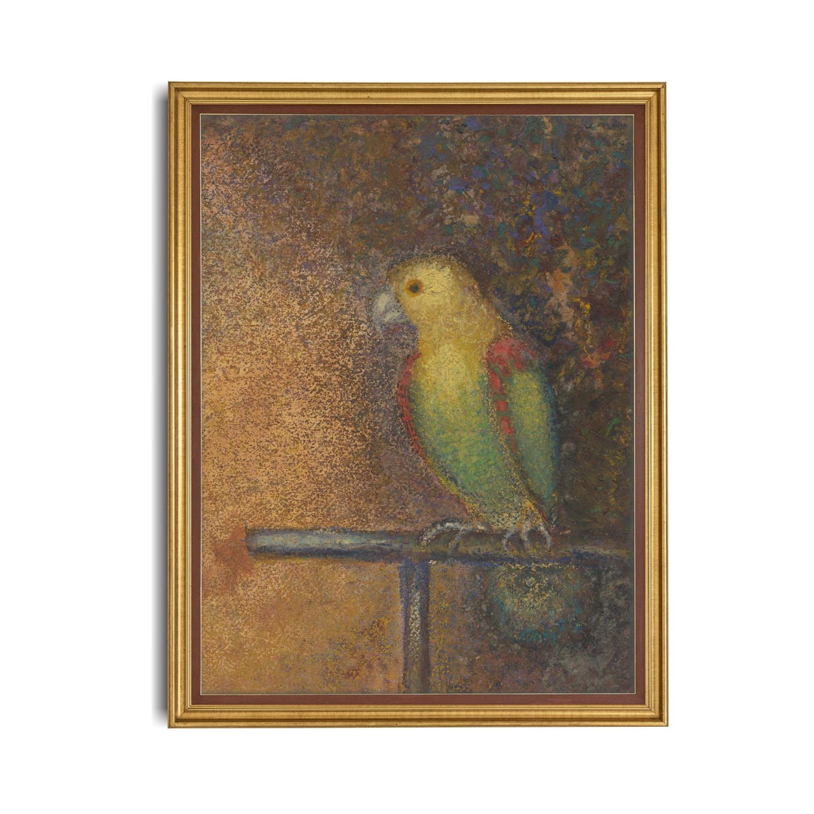 Colorful Parrot on Perch Pointillist Soft Pastel Bird Poster - Image 4
