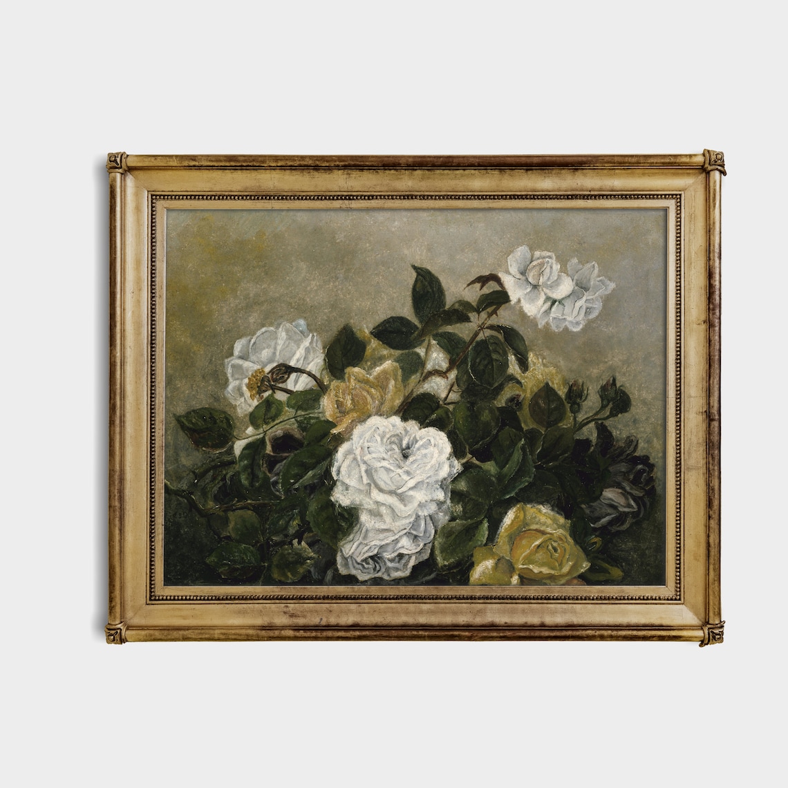 White And Yellow Roses Vintage Floral Still Life Painting Poster - Image 4