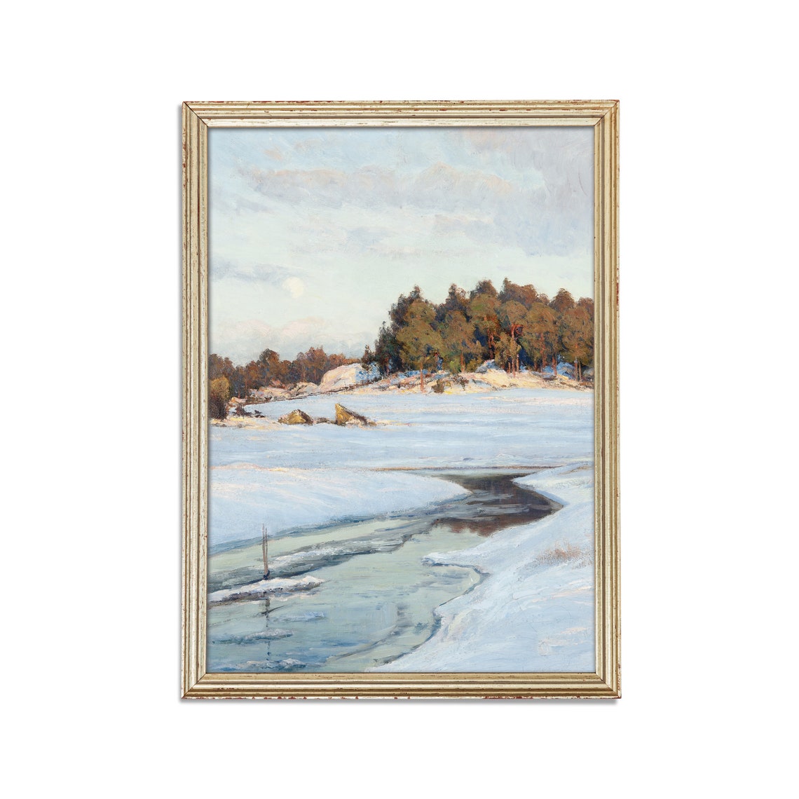 Frozen River Winding Through Snowy Winter Pines Vintage Poster - Image 2
