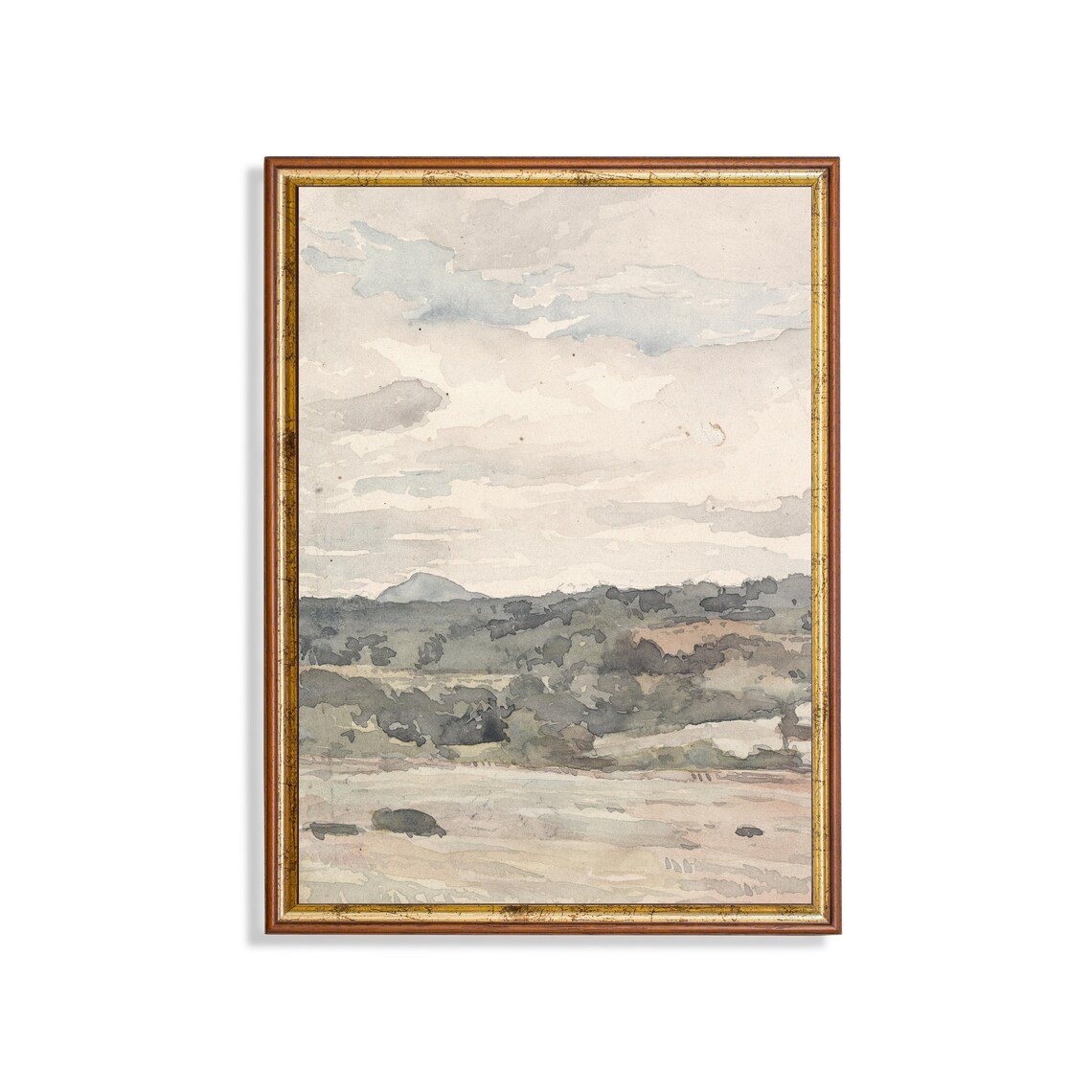 Soft Watercolor Hills with Distant Mountain Neutral Art Poster