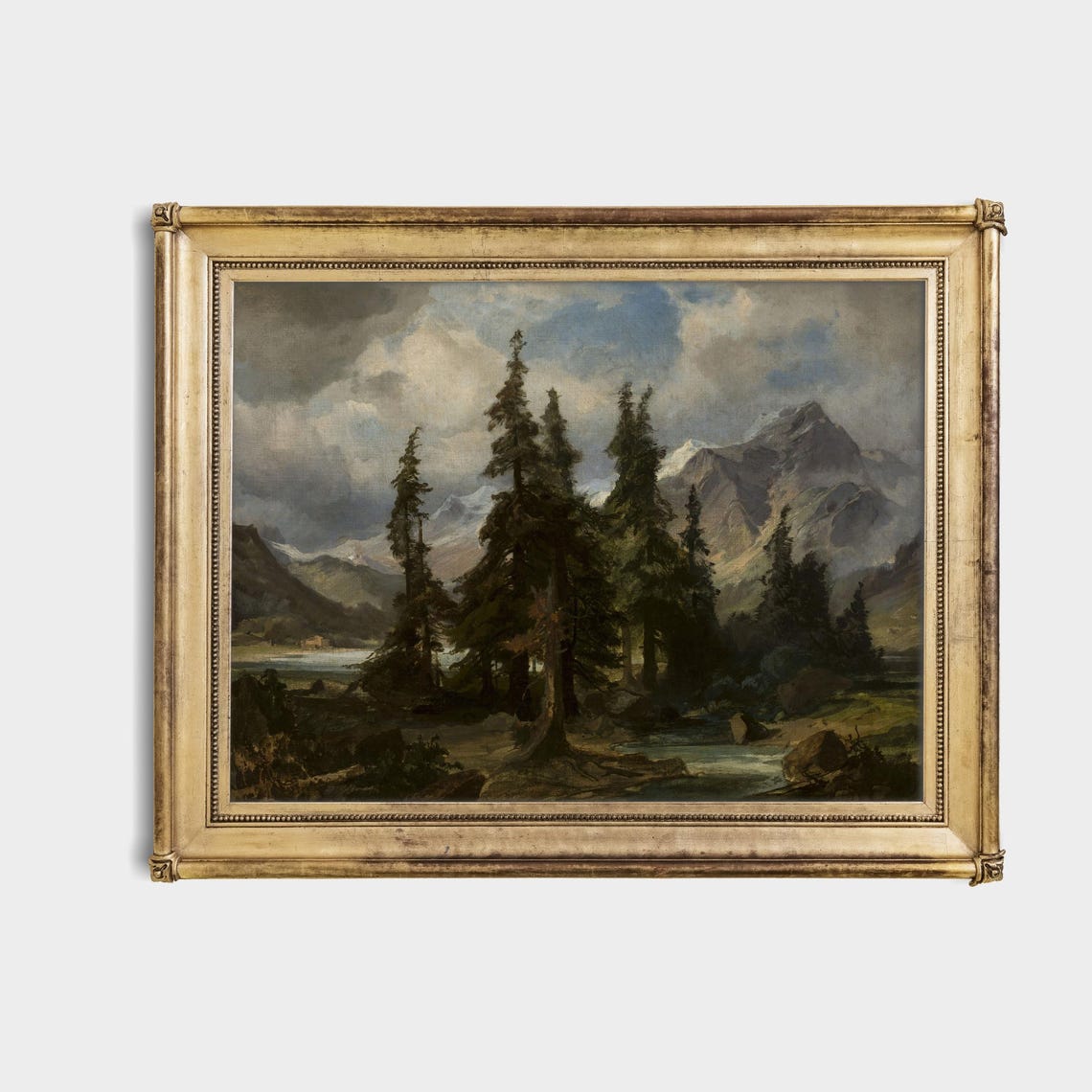 Alpine Pines with Stormy Mountain Peaks Vintage Landscape Poster - Image 4