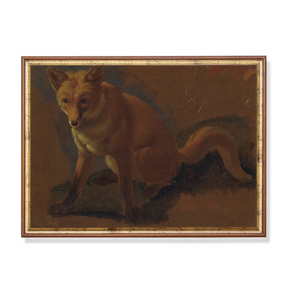 Vintage Fox Painting, Moody Rustic Animal Art Print